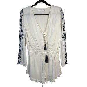 Pampelone Embroidered Long Sleeve Romper Coverup Size Medium